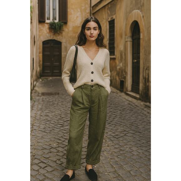 Anthropologie Pants - Anthropologie FRNCH PARIS Straight Pants Green XS Pleat Trouser High Waist Chic